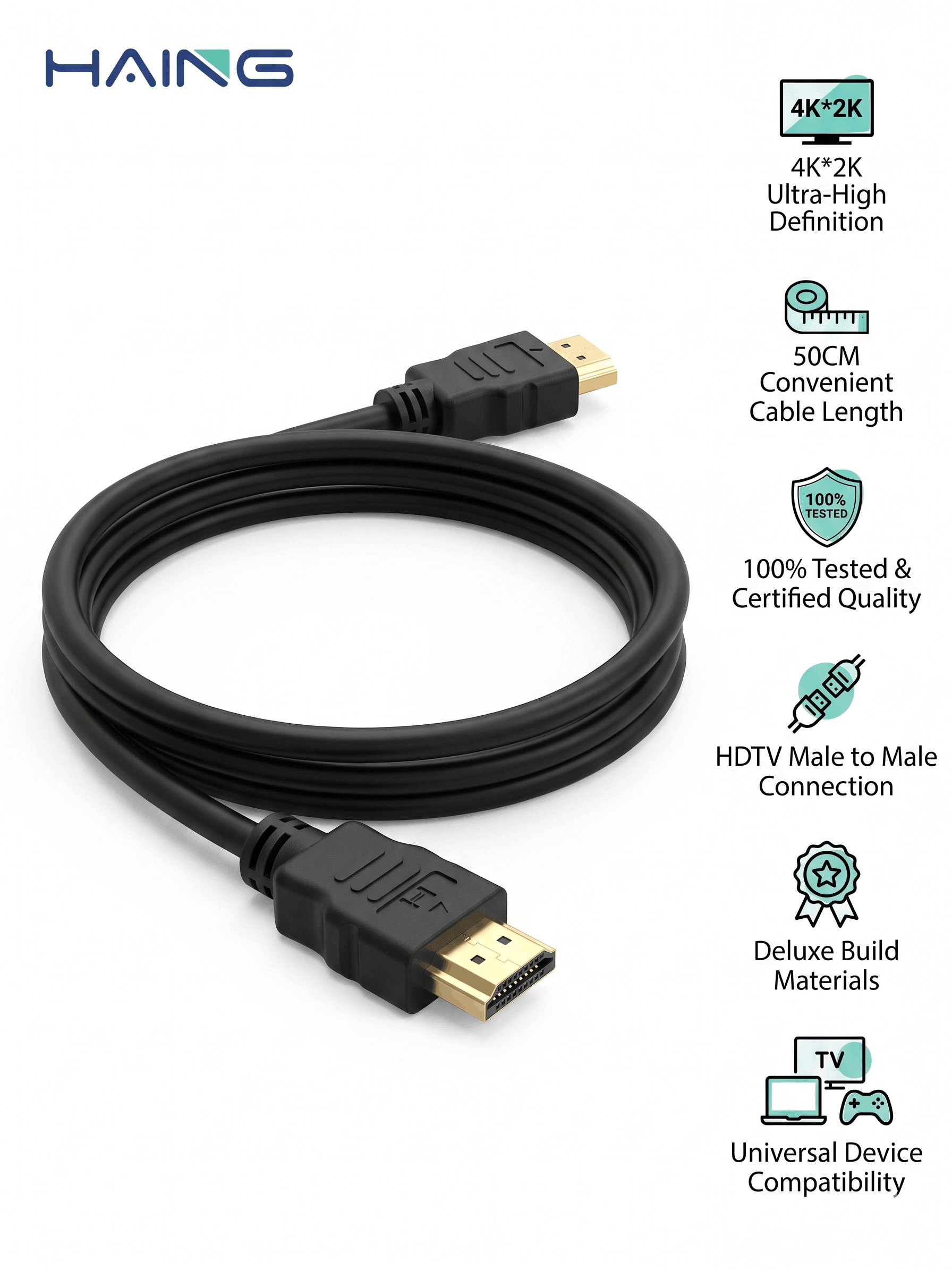 HAING HI-1049-HDC HDMI CABLE 0.5M