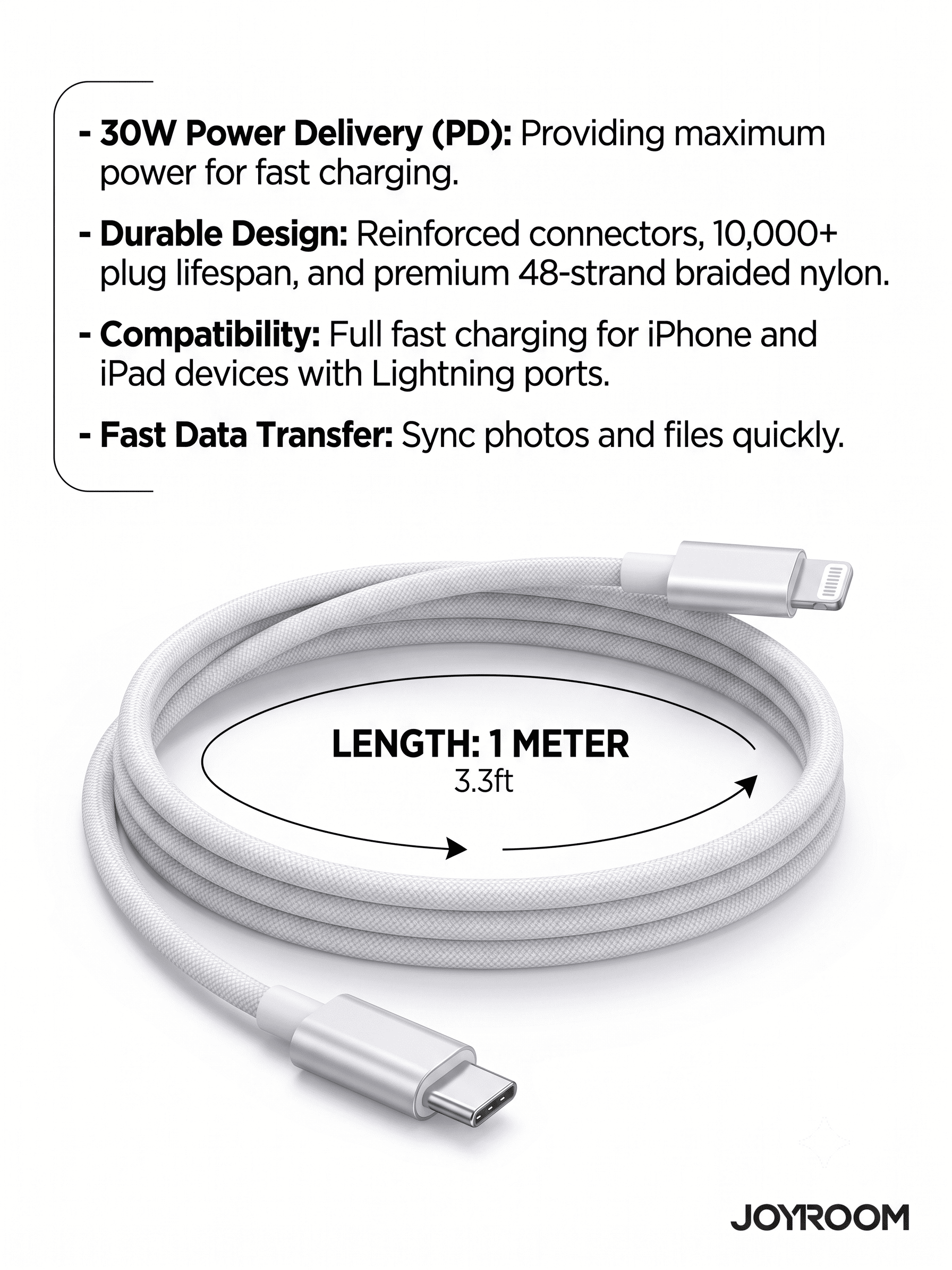 JOYROOM Braided Fast Charging Data Cable type-C to Lightning 30W 1M (S-A45)