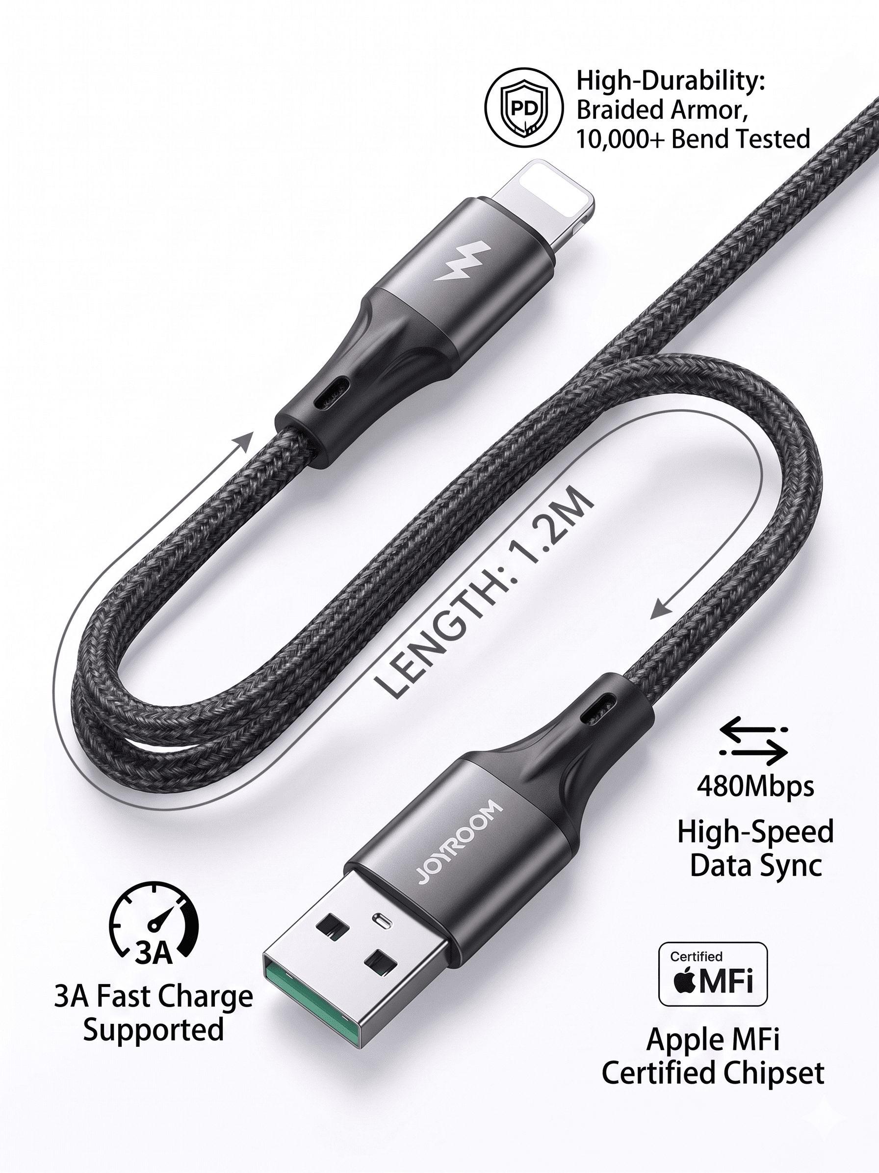 JOYROOM Fast Charging Data cable USB-A to Lightning 1.2M (S-A25)