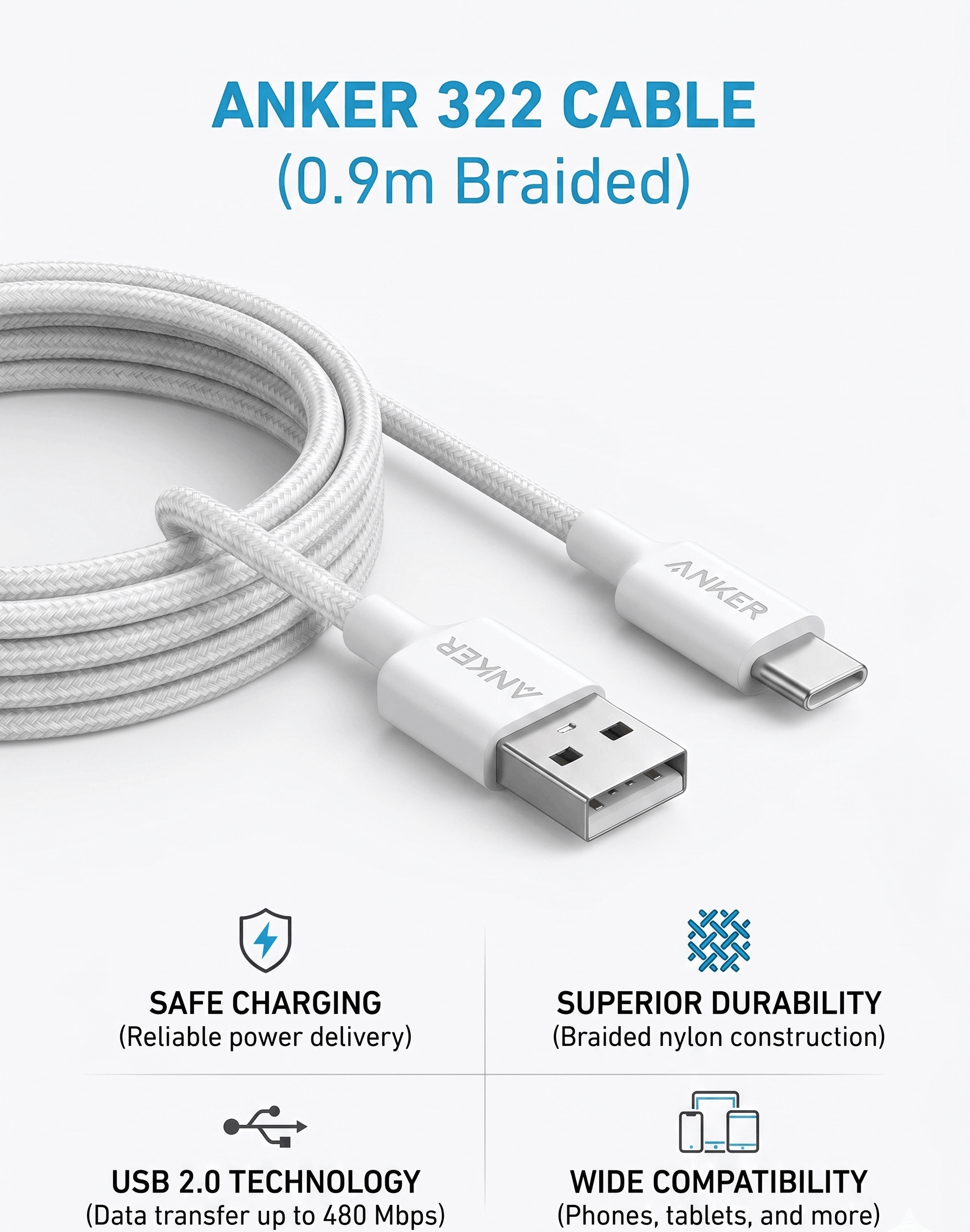 ANKER 322 USB-A TO USB-C CABLE(0.9M)