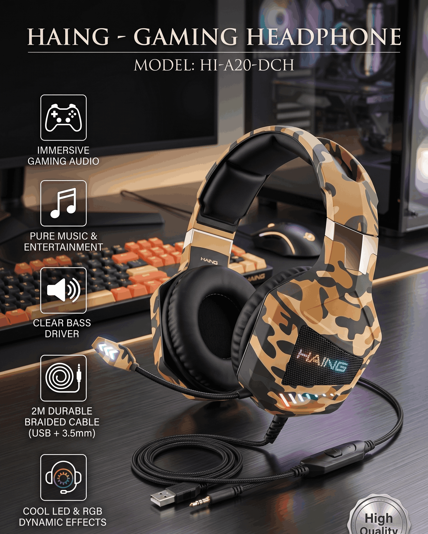 HAING HI-A20-DCH GAMING HEADSET-ARMY