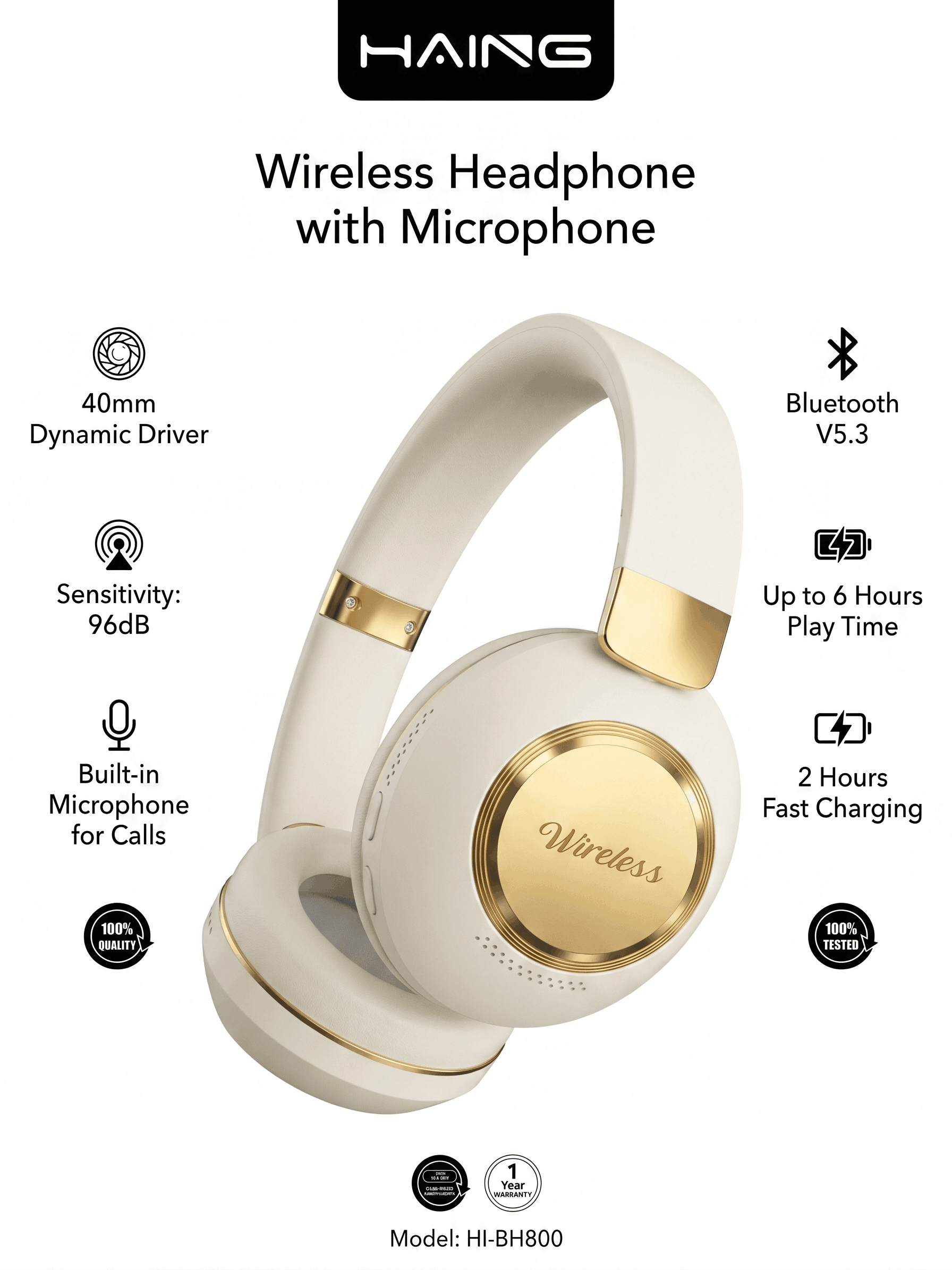 HAING HI-BH800 Wireless HEADPHONE WITH MICROPHONE
