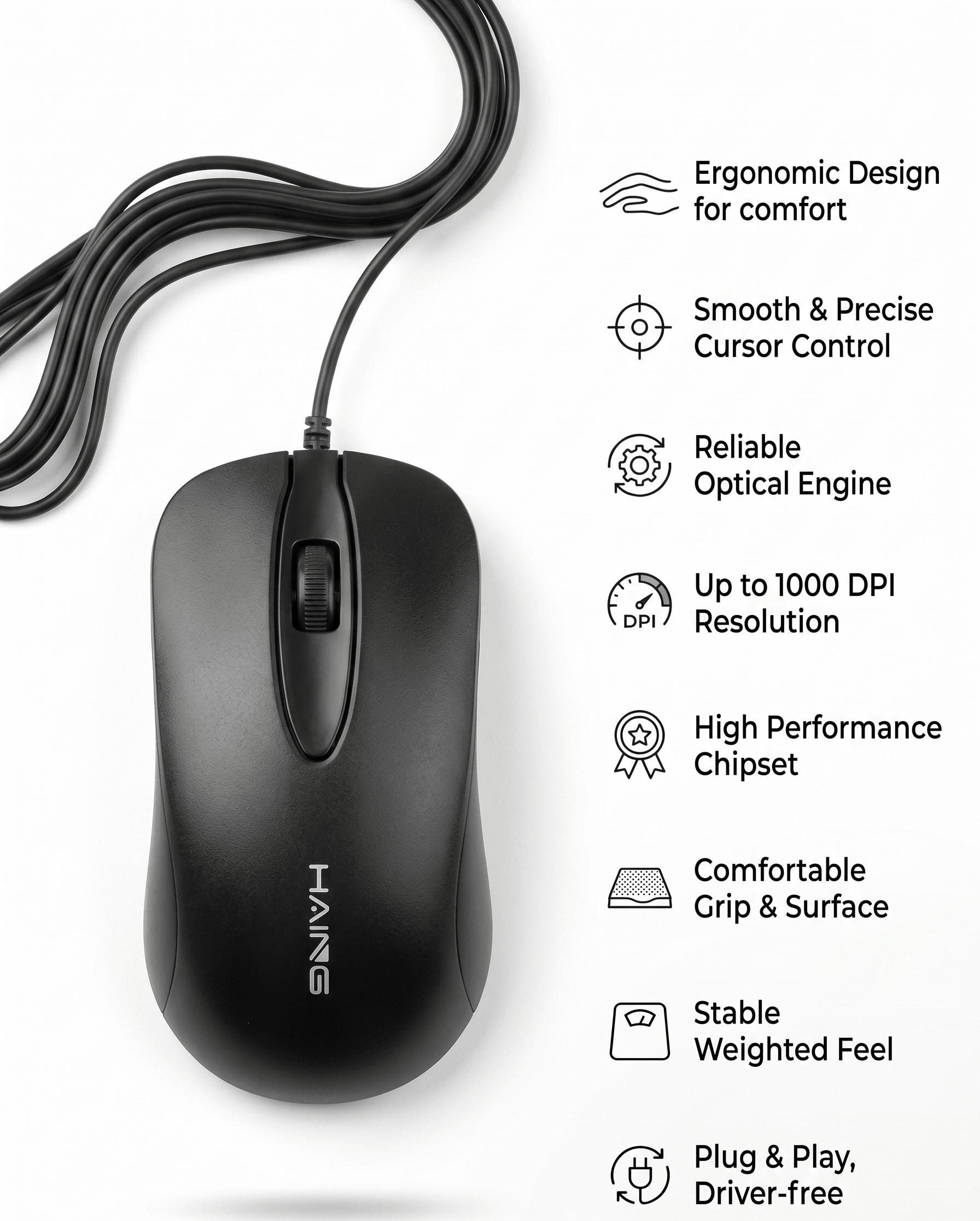 HAING HI-X1 WIRED OPTICAL MOUSE